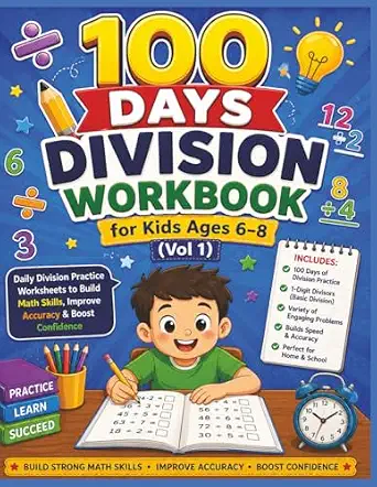 100 Days Division Workbook for Kids Ages 6-8 Vol 1 book cover